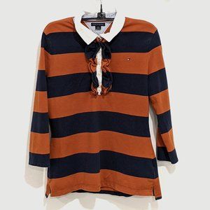 Tommy Hilfiger Medium Navy Blue / Burnt Orange Striped Long Sleeve Top